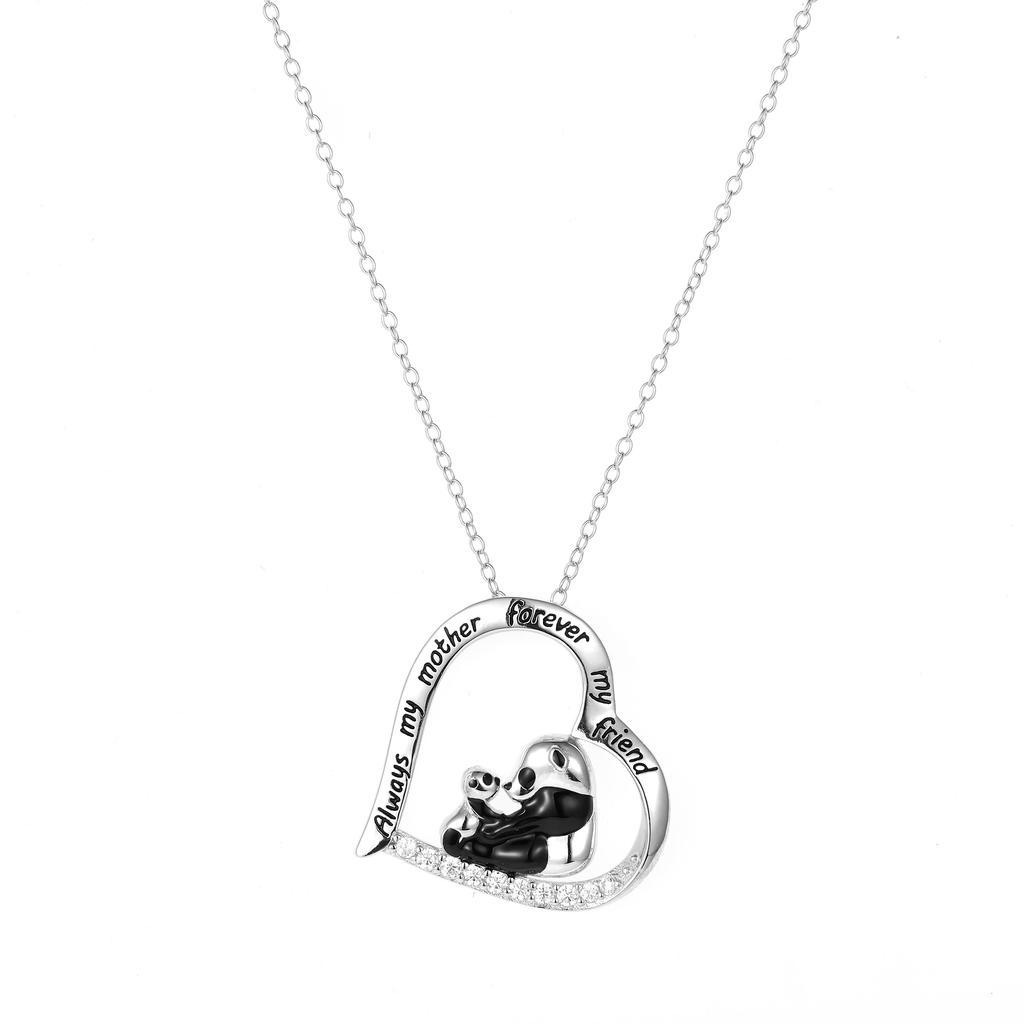 Exquisite Halskette mit herzförmigem Anhänger, Schmuck "Umarmung von Mutter und Kind", Panda-Accessoires für Frauen zum Muttertag