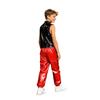 Costume da Danza Jazz Metallico per Ragazzo Collo Alto Senza Maniche Zip Posteriore Paillettes Lucide Blocco di Colore Top Pantaloni Cargo