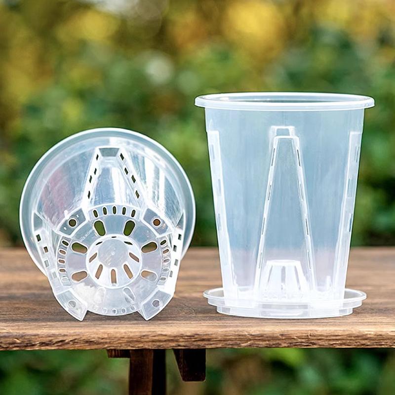 Plastic Transparent Flower Pot With Pan Thickened Small/Large Orchid Pot Hollow Transparent Flower Pot