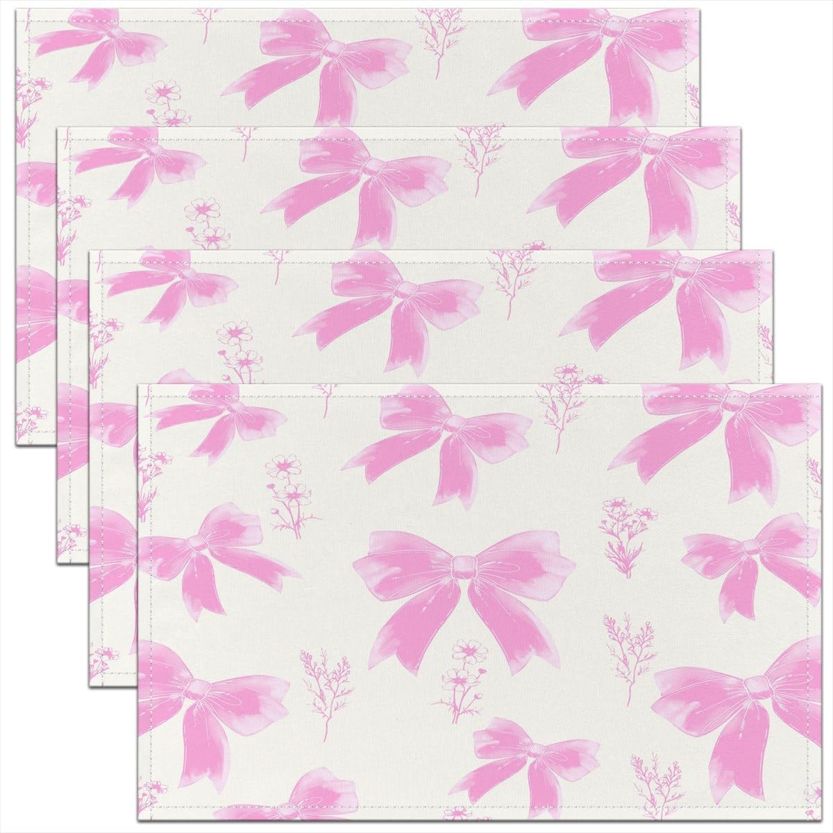 

Floral Bow Placemats of 4 for Kids Girls Watercolor Bow Placemat for Kitchen Dining Table Decor Indoor Outdoor 18 x12 Ribbon Flower Table Place Mats 4pcs-12x18