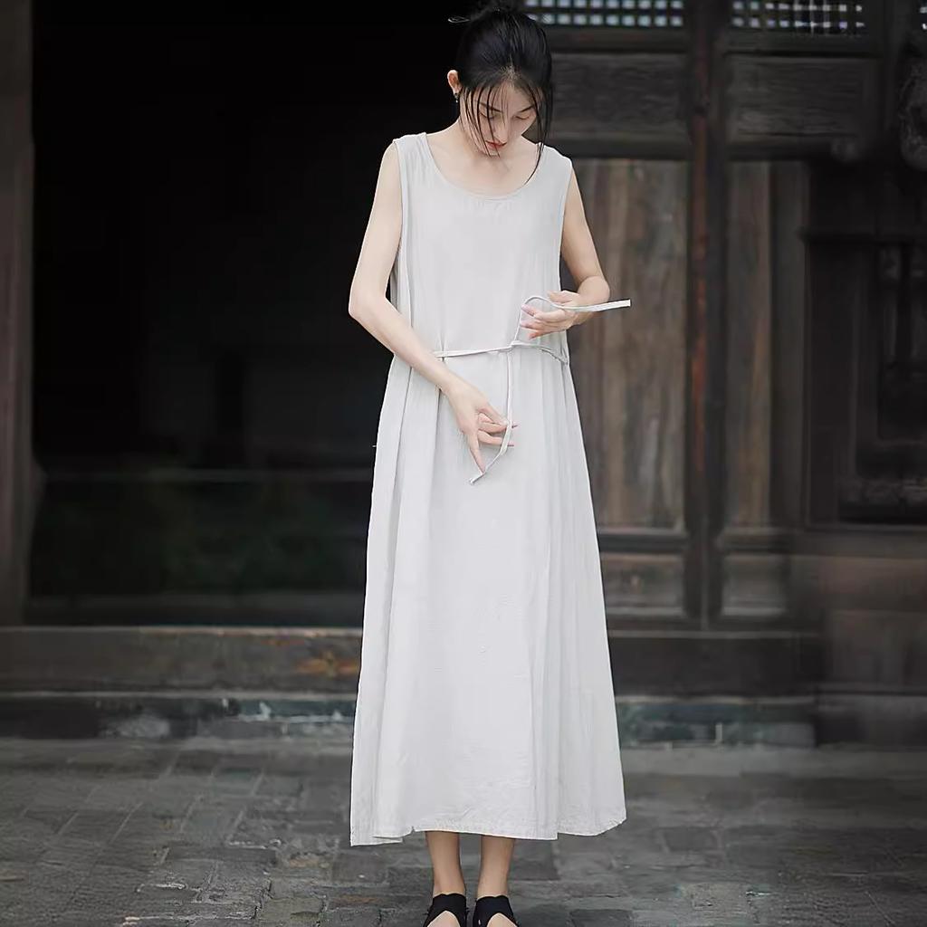 Homemade Cotton and Linen Literary Vest Skirt Cold Gentle Wind Versatile Dress Color