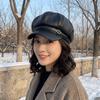 Versatile PU Beret Cap Solid Color Octagonal hat Casual Leather Painter Hat  Woman
