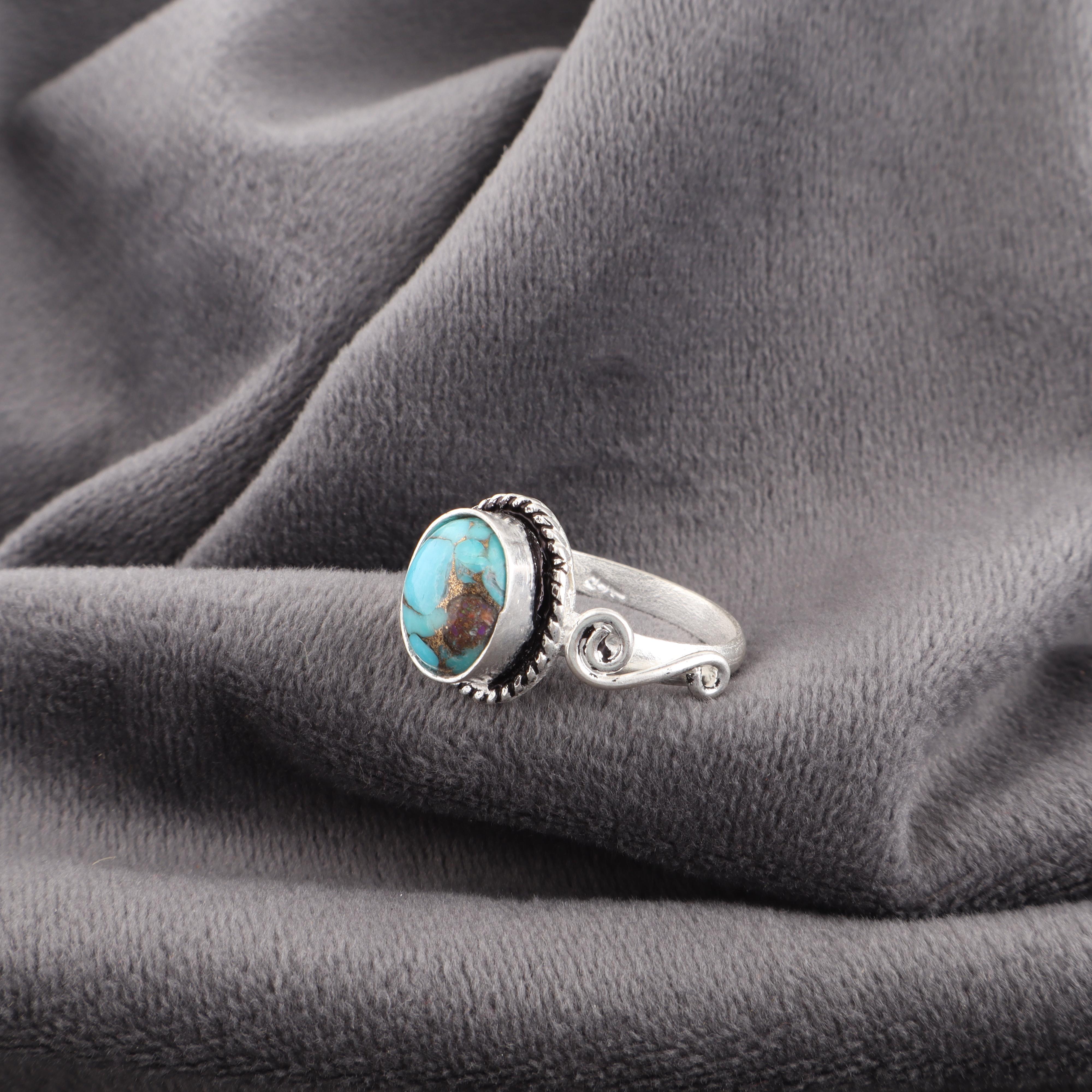 

Кольцо из голубой медной бирюзы ручной работы, кольцо из стерлингового серебра 925 пробы, целебное украшение, подарок для нее 12 синий