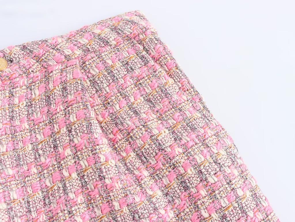 European and American French women's clothing, fashionable and versatile temperament tweed high-waisted loose straight trousers