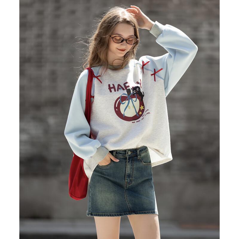 TonLion Women's Fleece Lined Printed Round Neck Sweatshirt