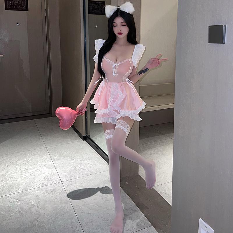 Linlin Ting Women's Cute Maid Lingerie: Sexy See-Through Bedtime Temptation for Small Busts