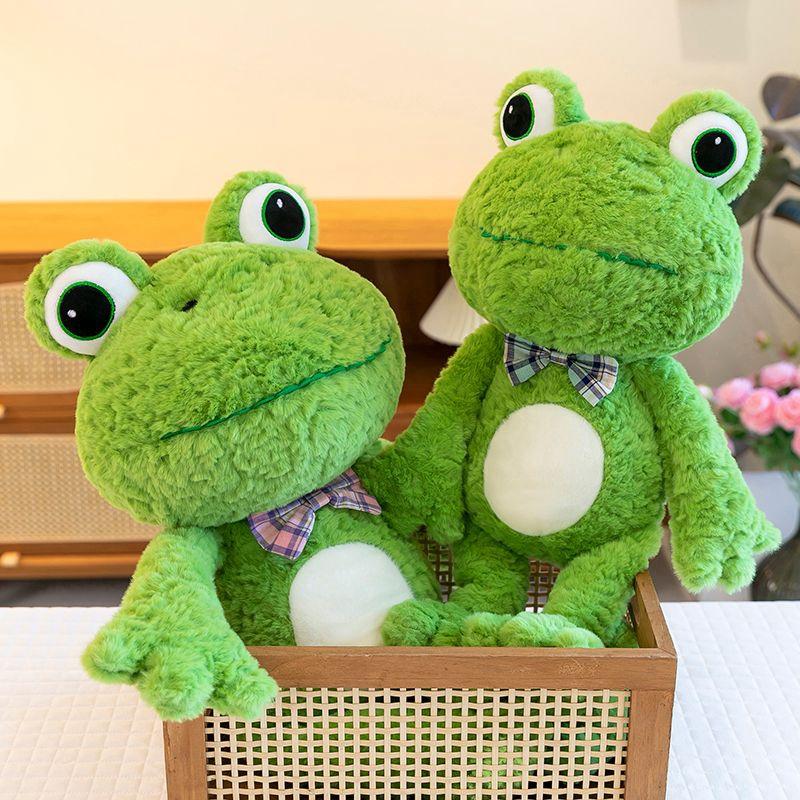 50-80cm Big Eyes Cute Frog Plush Toy Kawaii Bow Animal Green Cloth Doll for Children's Birthday Christmas Gift