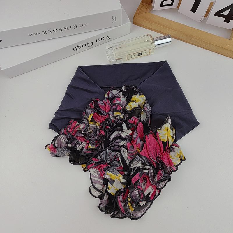 Korean Floral Chiffon Neck Guard False Collar Hedging Scarf Summer Women Ice Silk Protect Cervical Elastic Bib Headneck P51