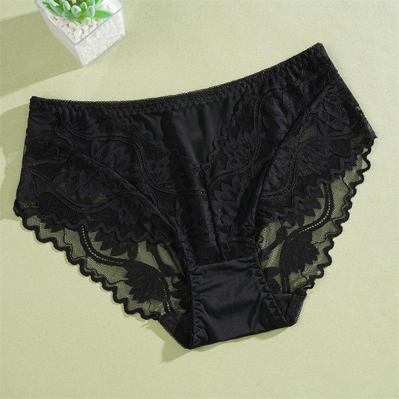 

Женские кружевные трусики с цветочным узором, сексуальное прозрачное нижнее белье, трусы больших размеров, женские бесшовные трусики, ажурное нижнее белье S-XXL XXL чёрный