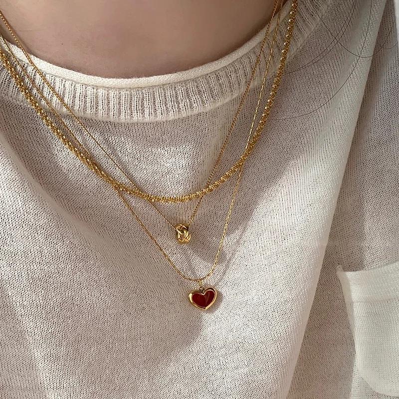 Red Heart Pendant Necklace Gold Color Stainless Steel Chain Necklace On The Neck Love Necklaces for Women Party Jewelry Gift