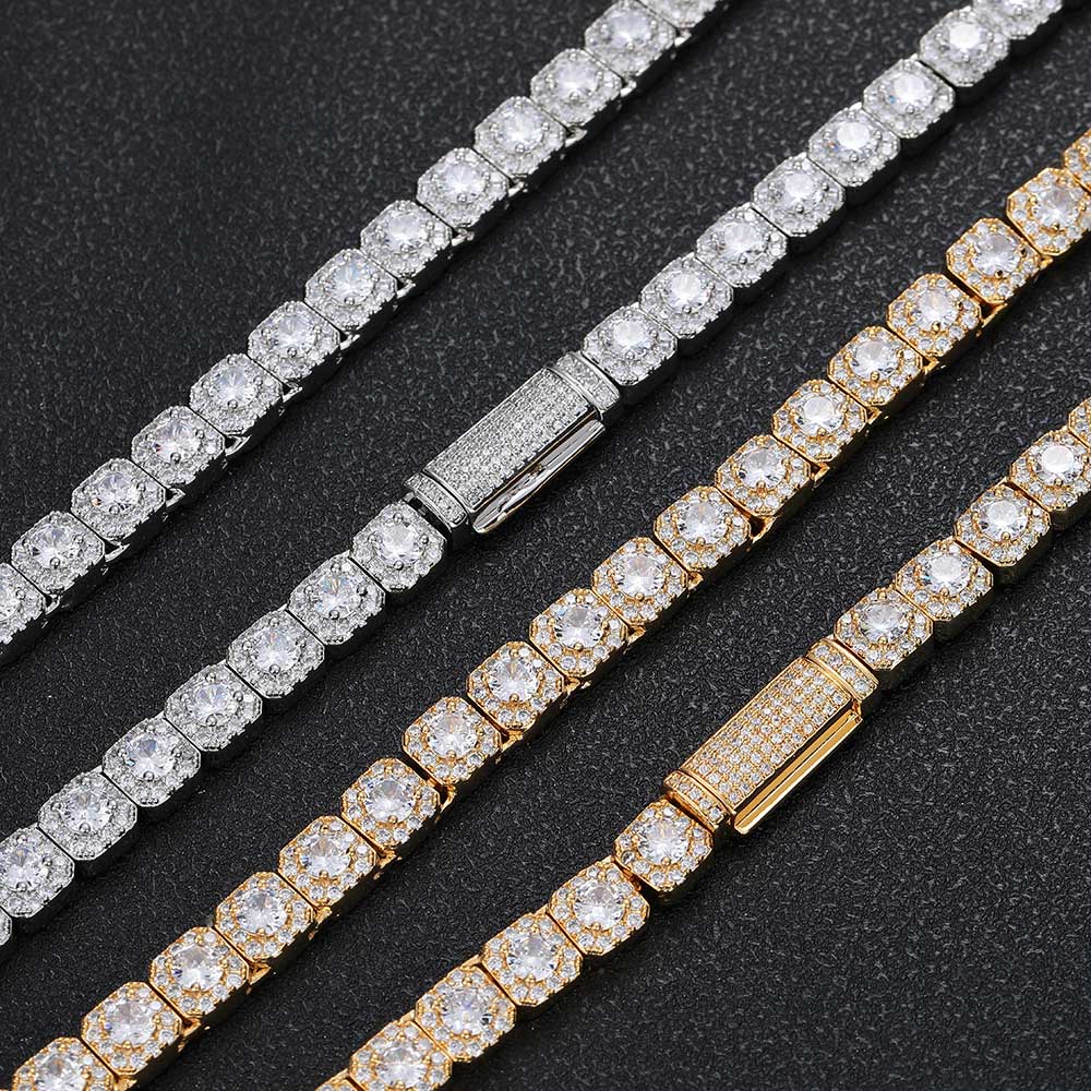 HHIOK Hip Hop Style 5/7mm Iced Tennis Chain 18K Gold Plated 5A Cubic Zirconia Fashion Exquisite Bracelet Gift for Men and Women