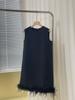 2023 Hepburn-Style Black Sleeveless Dress with Ostrich Feathers for Summer