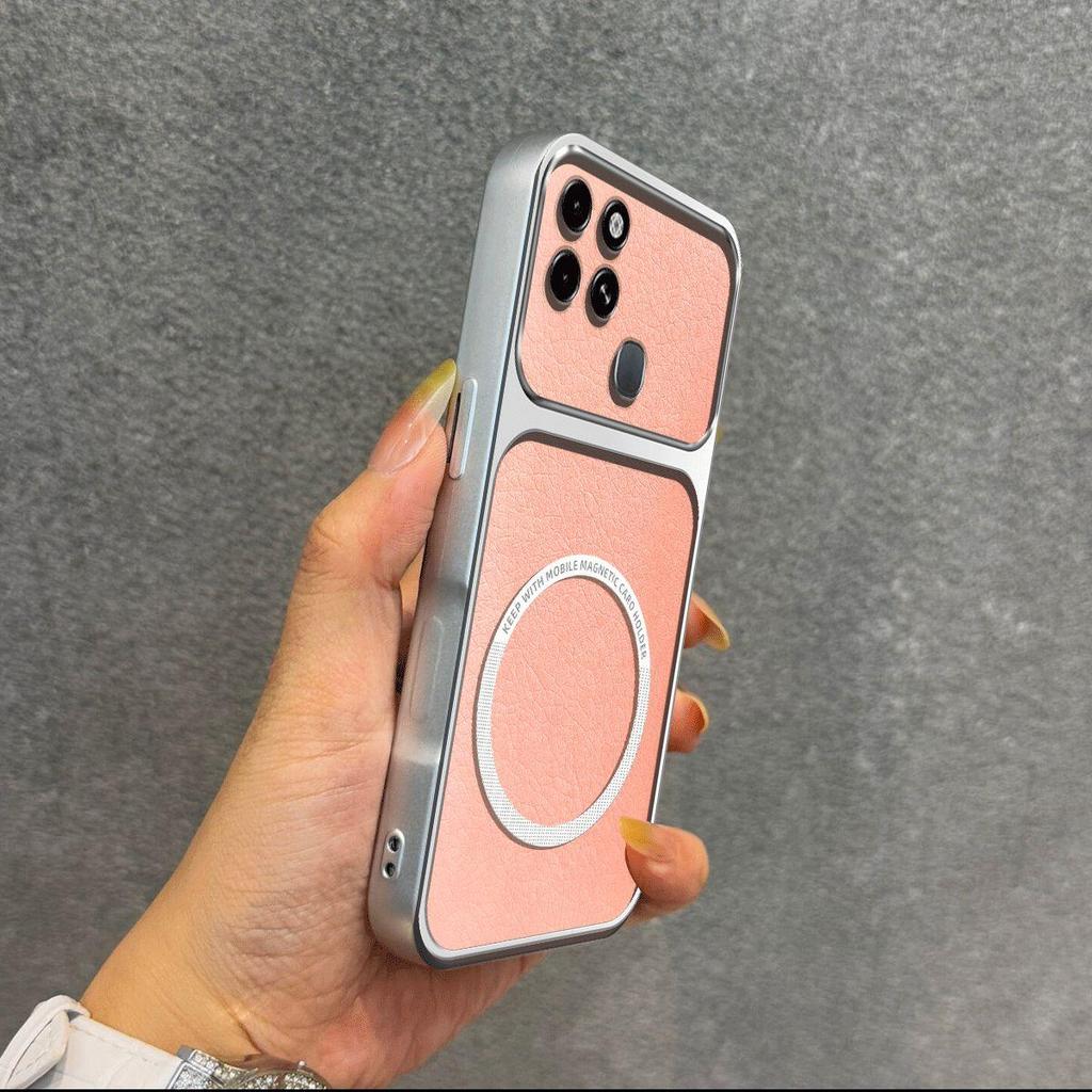Upgraded Big Lens Protection Case for Infinix SMART 6 Plus Luxury Leather Casing with Magnetic Ring