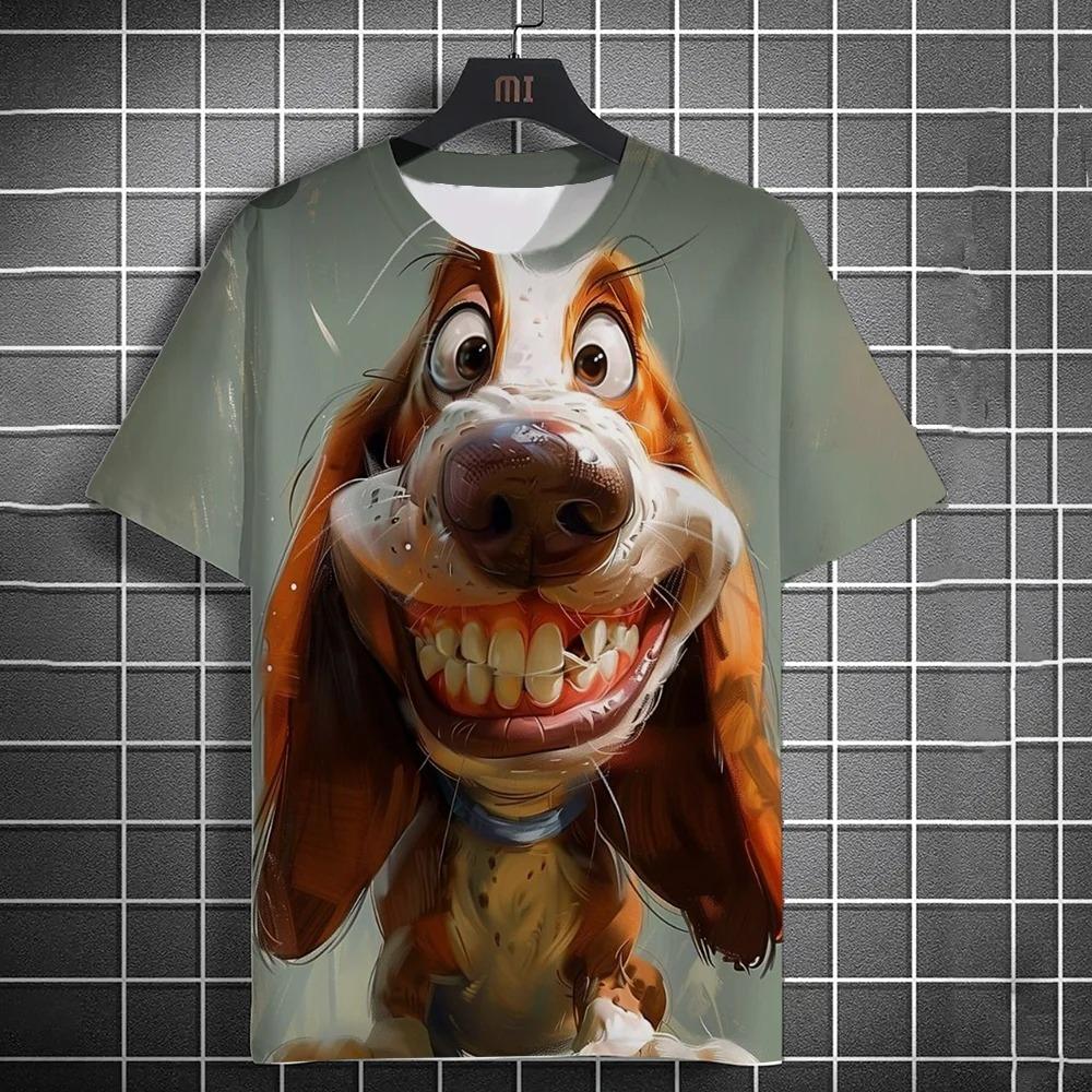 New Fashion Men's Casual T-shirt 3D Printing Fun Animal Print Short Sleeve Street Fashion Wolf Fox Print Round Neck Top