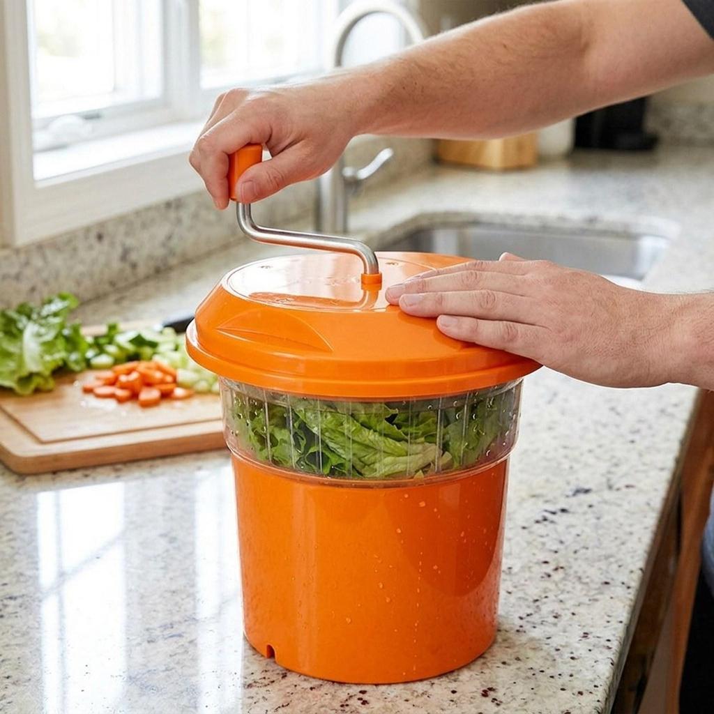 Salad Dryer Kitchen Gadgets Quick Drying Easy to Use Vegetable Fruit Orange 12L