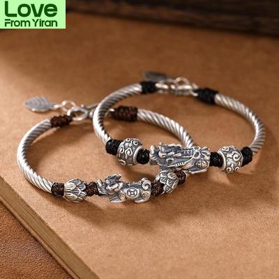 S925 Sterling Silver Necklace Handmade Knock Square Pendant Thai Silver Wax Rope Woven Neck Chain Pure Argentum Jewelry