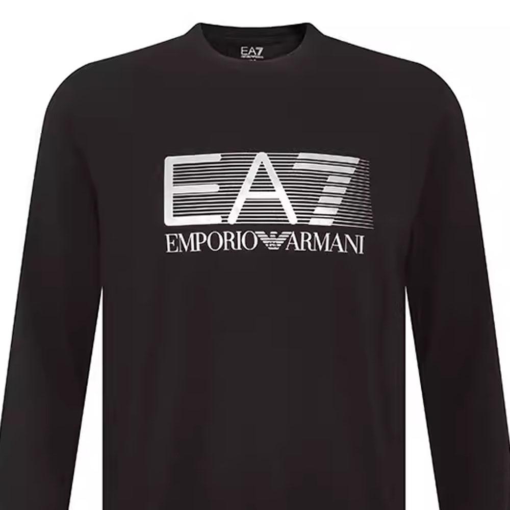 Emporio Armani EA7 Autunno/Inverno 22 T-shirt da uomo con stampa di lettere e numeri, girocollo, maniche lunghe, top, nero 6LPT64-PJ03Z-200