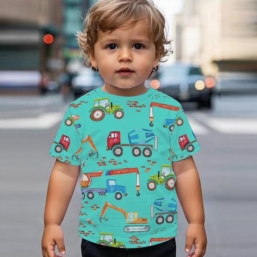 Summer Round Neck Vehicle Themed 3D Printed Top Fashionable Casual Short Sleeved Children's Boy T-shirts