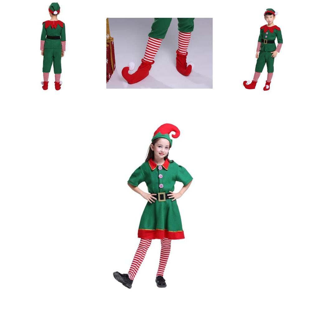Fashionable Kids Christmas Elf Costume Couple Outfit For Xmas Parties Cosplay Role-play