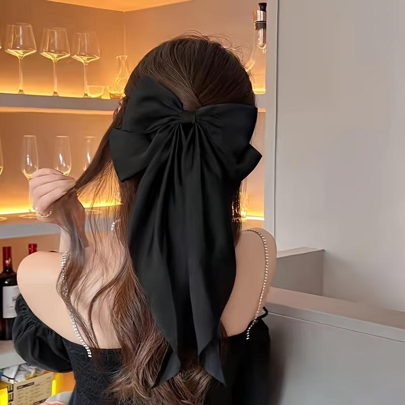 4Pcs/Set Women Large Bow Hair Clip Girls Chiffon Big Bow Hairpins Satin Barrette Women Solid Color Ponytail Hair Accessories