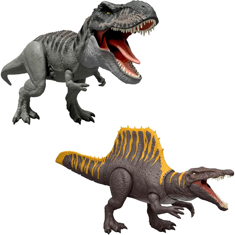 Mattel Jurassic World (JURASSIC WORLD) Hick and Bark T-Rex and Barking Spinosaurus 2 Pack Kids Fi...