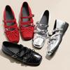 Fashion New Womens Flats Shoes Fashion Mary Jane Shoes Designer Bow Ballet Shoes for Women Square Head Leather Single Shoe Zapatos Mujer