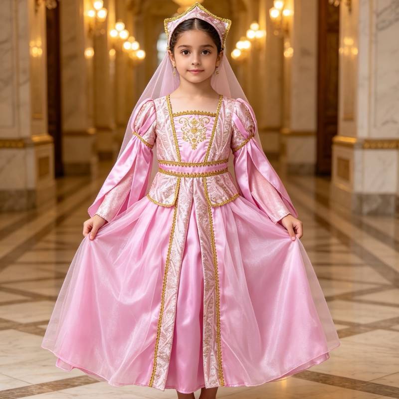 Girls Medieval Princess Costume With Tulle Fabric For Halloween Role Play And Stage Performance
