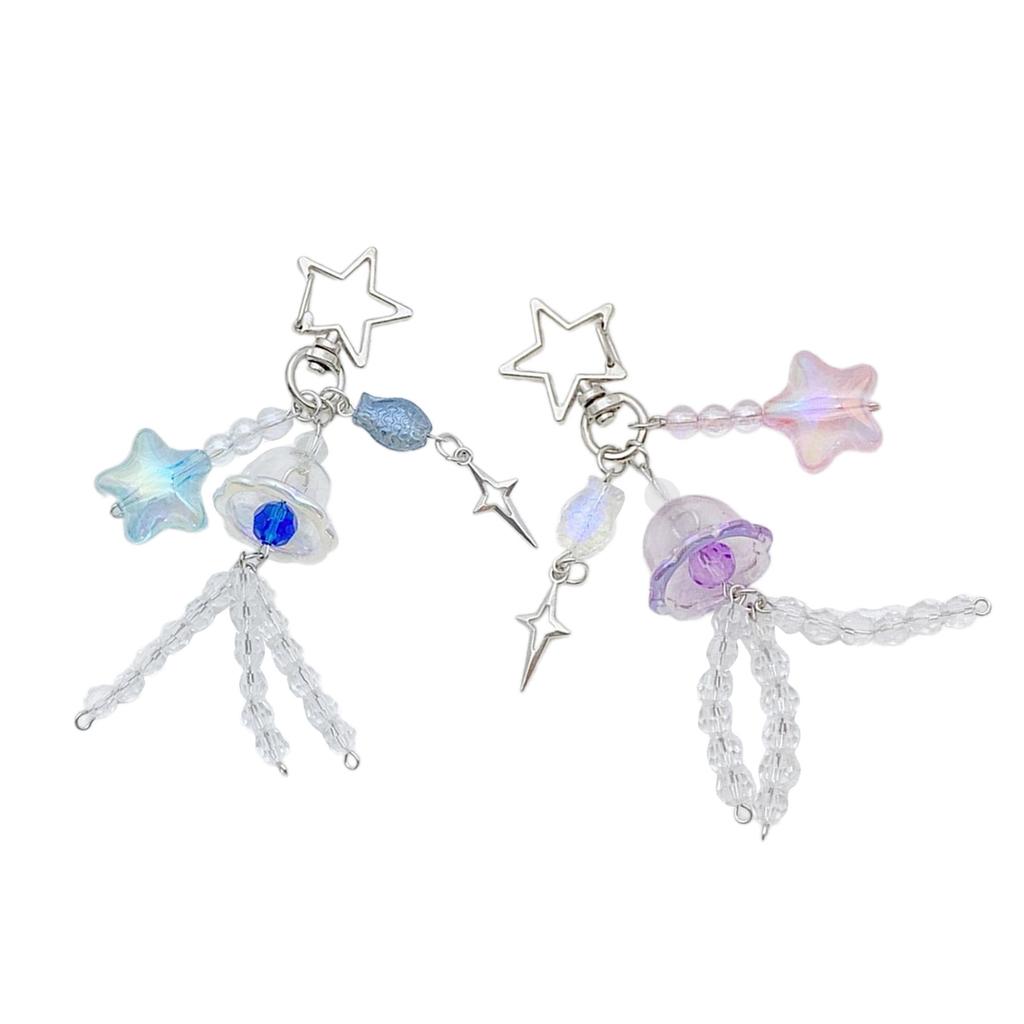Fashionable Sea Themed Laser Jellyfish Starfish Fish Bead Keyring Alloy Keychain Bag Pendant Key Holder Ornament