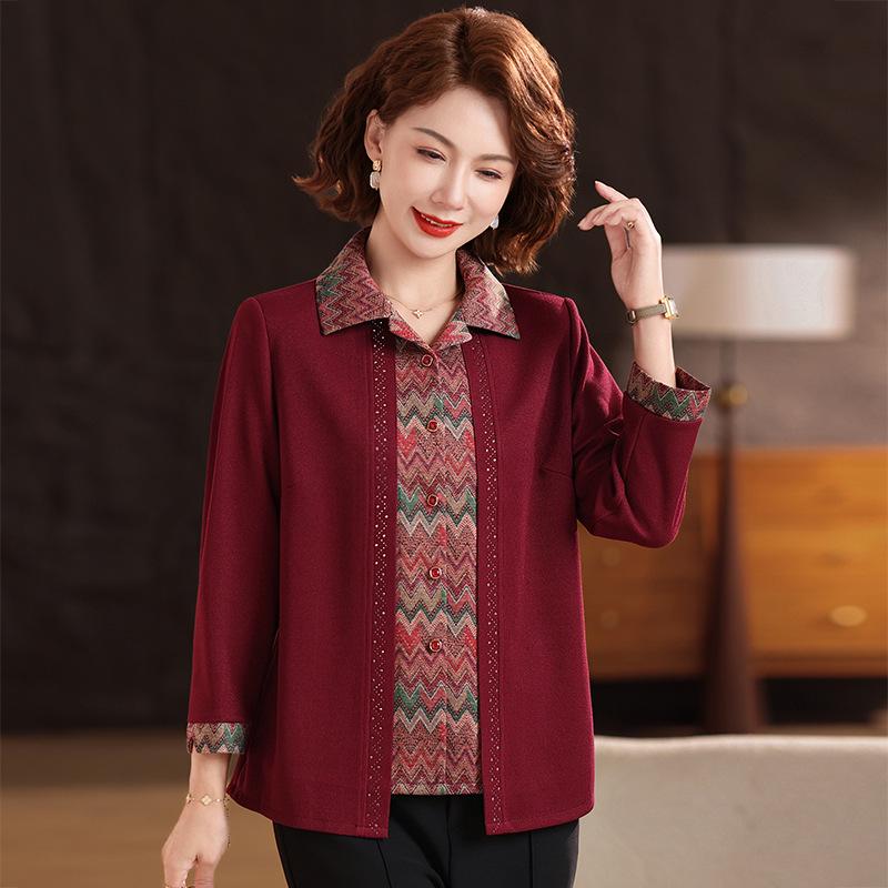 

Grandma Autumn Long Sleeve Two-Piece Cardigan Blouse – Stylish Wide-Legged Top for Middle-Aged and Elderly Women, Perfect for Early Spring and Fall 3XL (135-150 lbs)