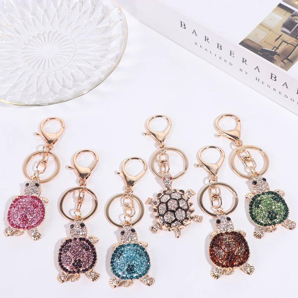 Mini Cartoon Turtle Keychain Zinc Zinc Alloy Rhinestones Turtle Pendant  Girls Boys
