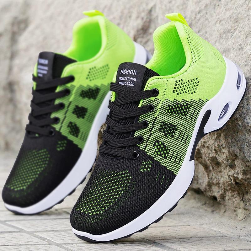 Shoes men's sneakers spring new sneakers men's shoes fly-woven air cushion shoes lace-up lightweight running shoes