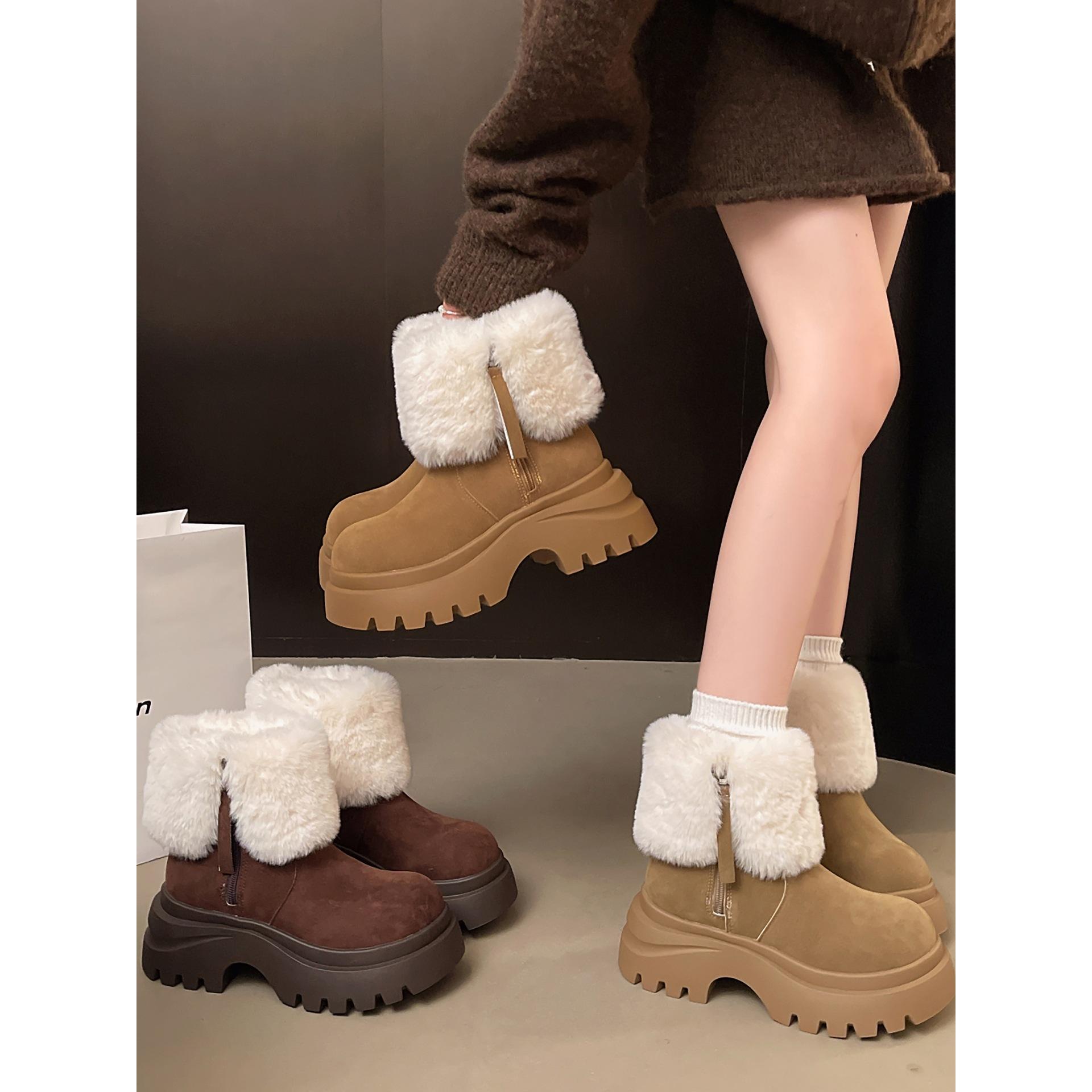 heightened thick-soled piled thickened snow boots winter warm fluffy Birkenstock cotton shoes 35