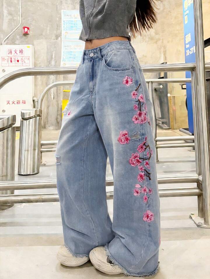 High Waist Straight Jeans Damen Locker Lässig Denim Hose Tägliche Straßenhose
