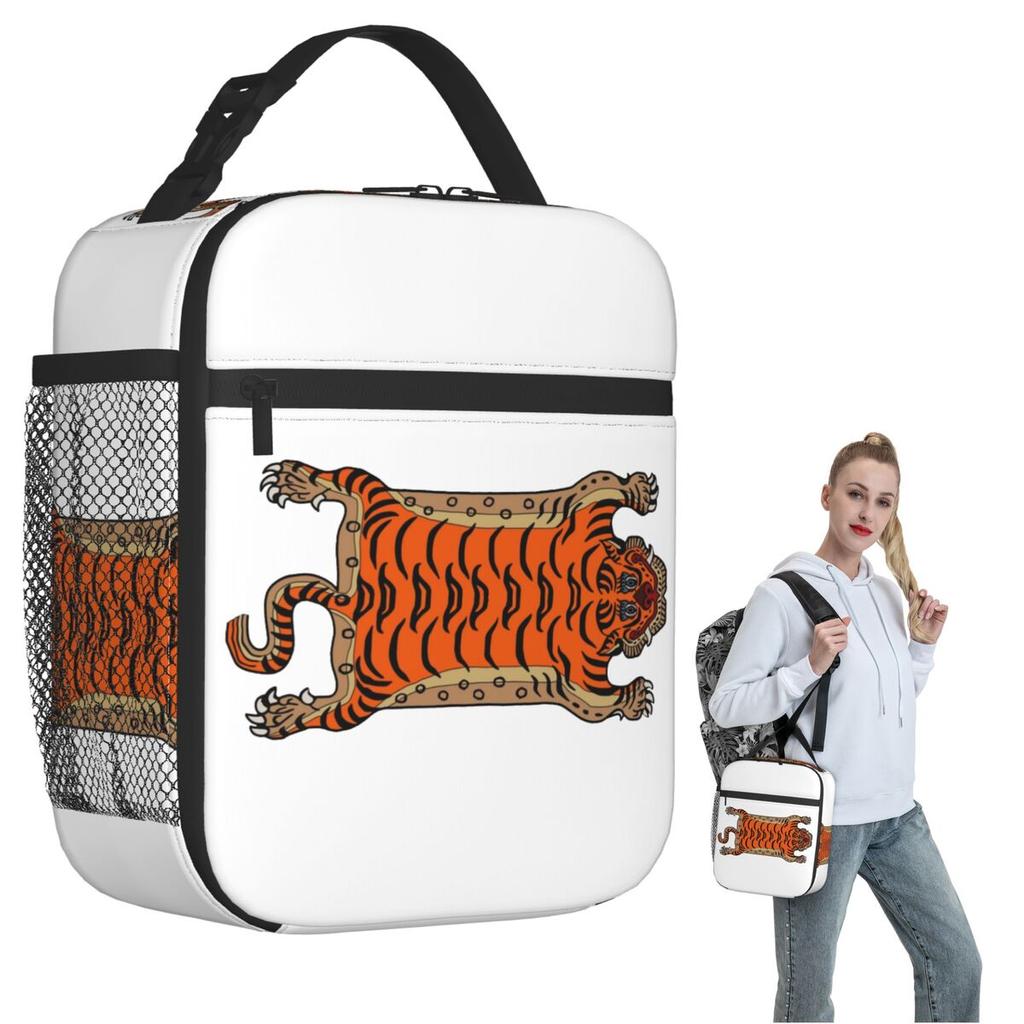 Tibetan Tiger Rug Insulated Lunch Bag for Women Kids Portable Food Boxes Thermal Lunch Box Tote