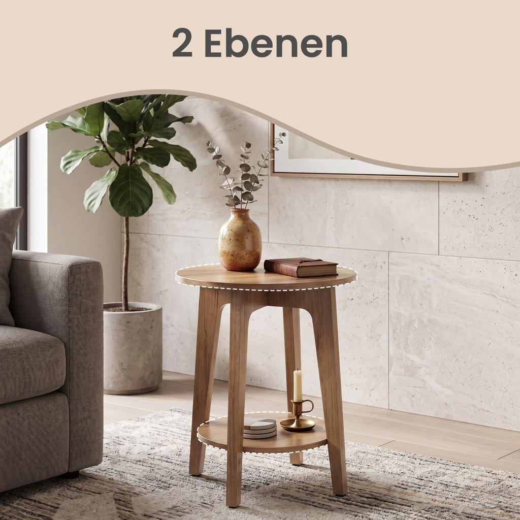 VASAGLE Maezo Kollektion - Beistelltisch mit unterem Regal, Moderner Stil, Nachttisch, Sofaecke, für kleine Räume, Wohnzimmer, Honigbraun