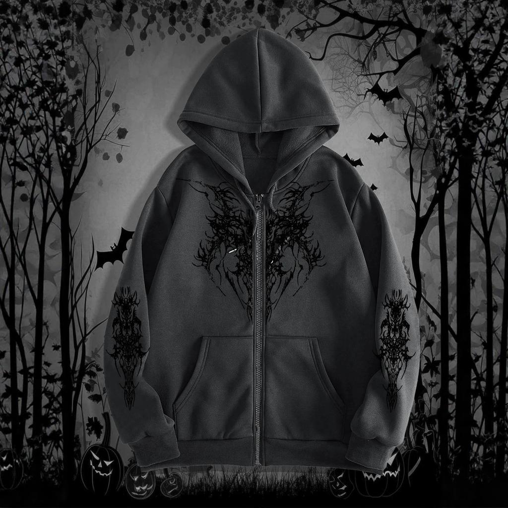 2026 new dark sweatshirt hoodie goth Y2K couple Harajuku printed zipper cardigan hooded sweater