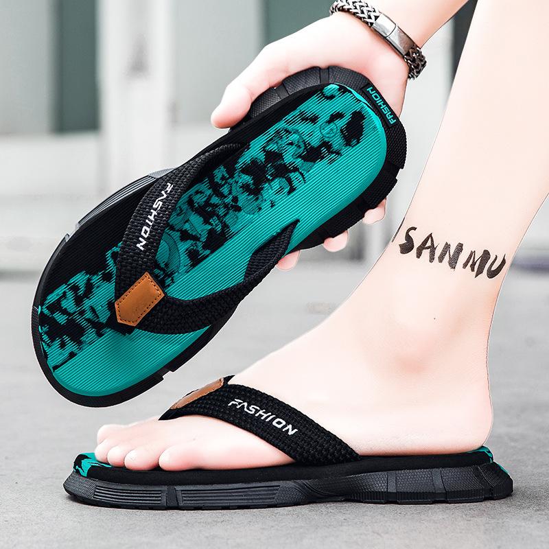 

2025 summer new toe slippers outdoor soft bottom casual cool slippers trendy ins men s beach flip-flops 44 синий