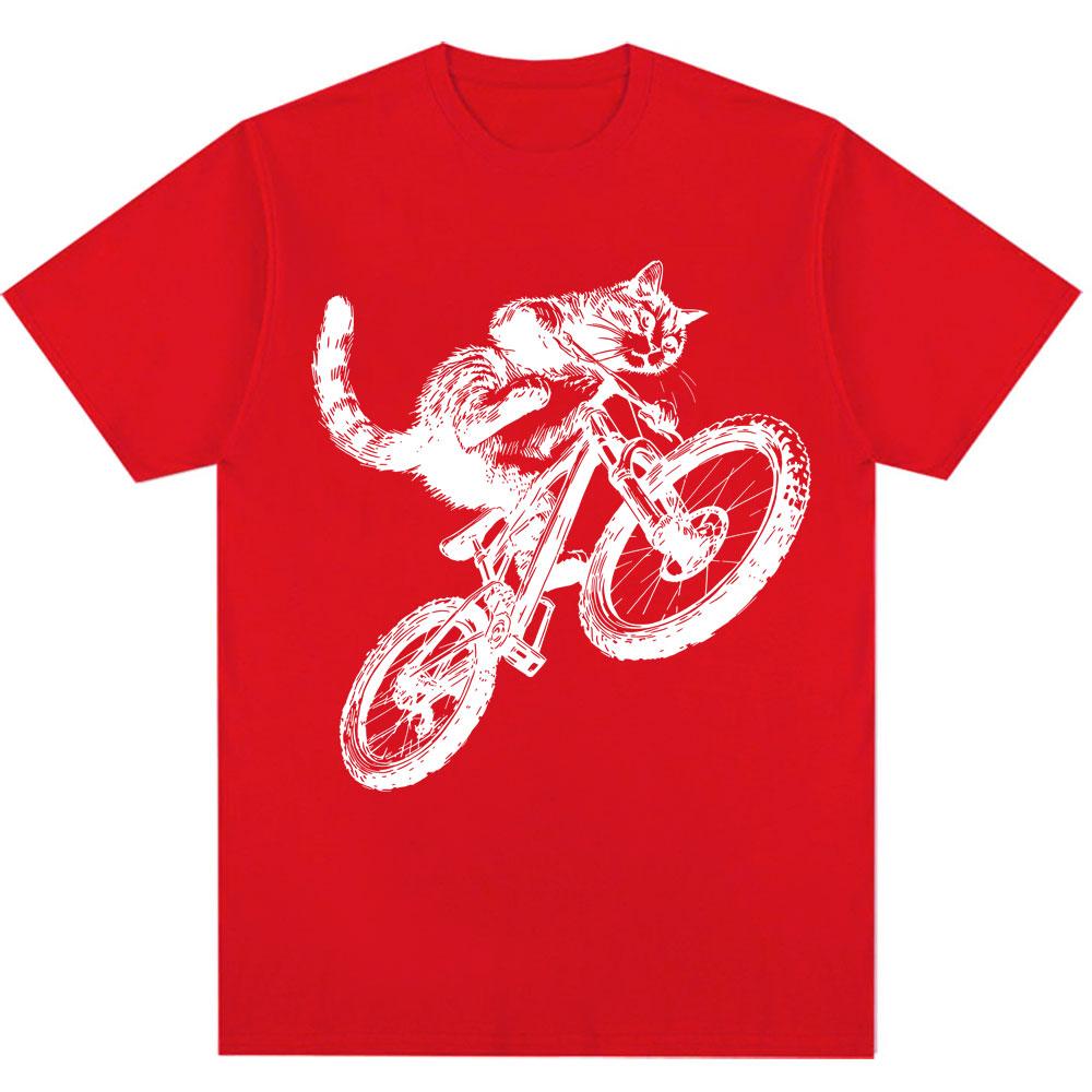 Funny Kitten Cat Riding Bicycle Meme Graphic T-shirts Men Women 90s Vintage T Shirt Oversized Cotton Tee Shirts