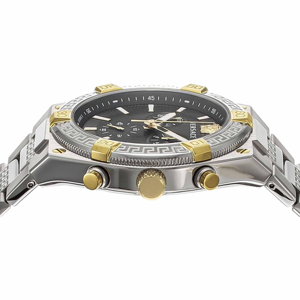 Versace Sporty Greca Watch, 46mm, Men's, Silver, Black Dial, Quartz Movement, Water Resistant, Sapphire Crystal, VESO01123 [Parallel Import]