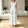 Loose Fit Vacation Maxi Dress,Minimalist Light Tone Leaves And Bloom Art Print Sleeveless Sundress