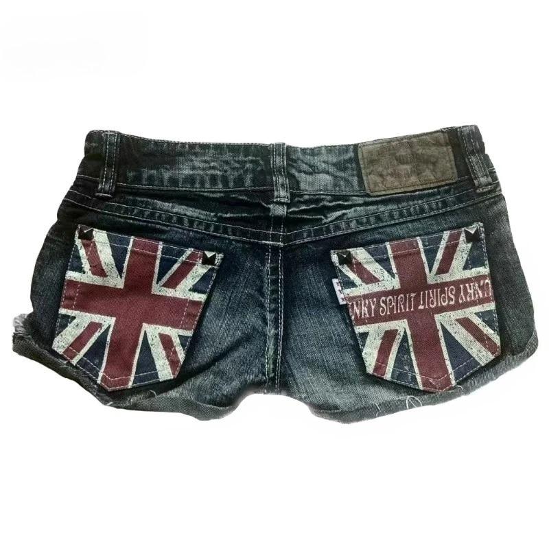 VIONA Y2K Stampa Grafica Bandiera Moda Stile Britannico Mini Pantaloncini Harajuku Tasca Pantaloncini di Jeans Donna Goth Slim Sexy Vita Bassa Pantaloncini Corti