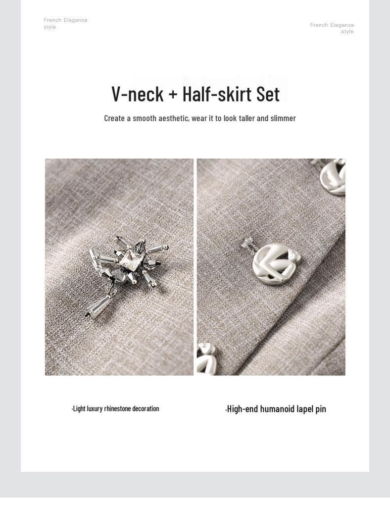 Old Money V-neck Button Vest & Fashionable Midi Skirt Two-piece Set