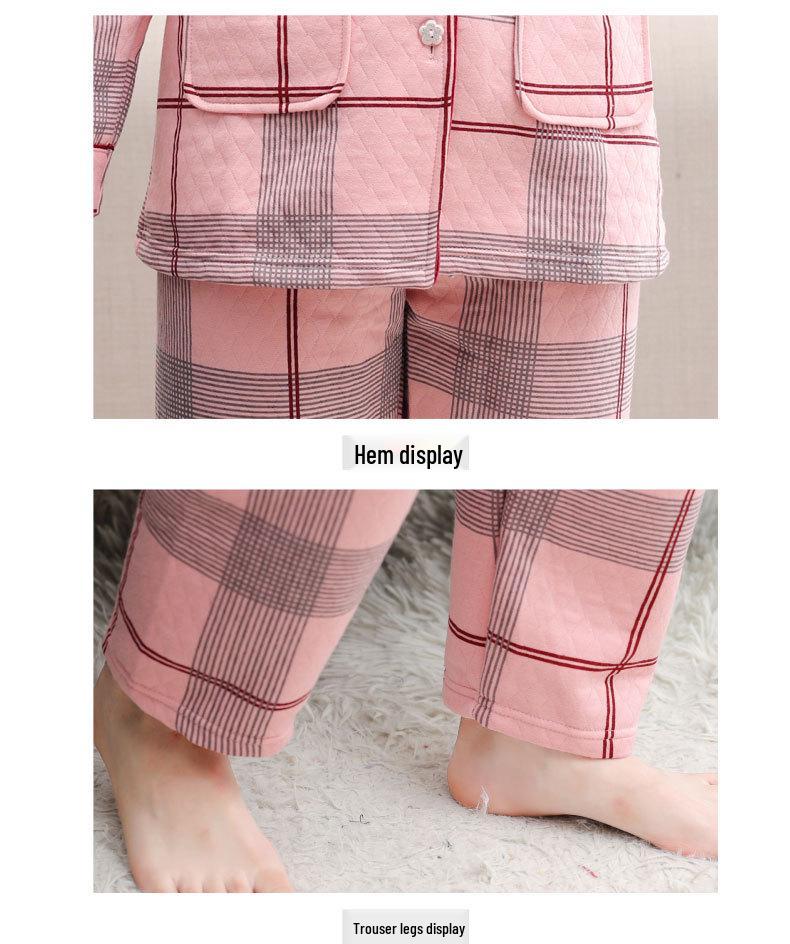 Women's Thick Warm Knitted Cotton Pajamas for Autumn/Winter - Middle-Aged & Elderly Sleepwear, Versatile Home & Outdoor Wear