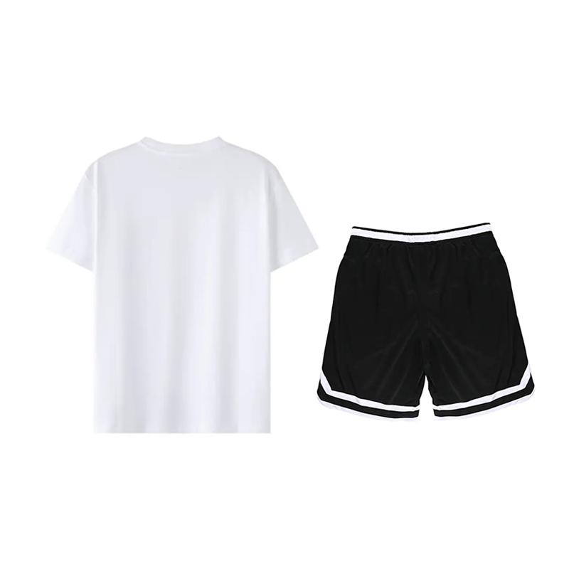 Li Ning Logo Printed Striped Comfortable Short Sleeve T-Shirt And Five-Point Shorts Casual Sports Set Unisex Sets YHST169-1+YAPV001-1