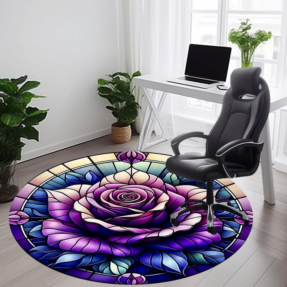 1PC Floral Art Office Round Rug, Non Slip, Soft and Durable Office Rug for Interior Decoration, Perfect for Office