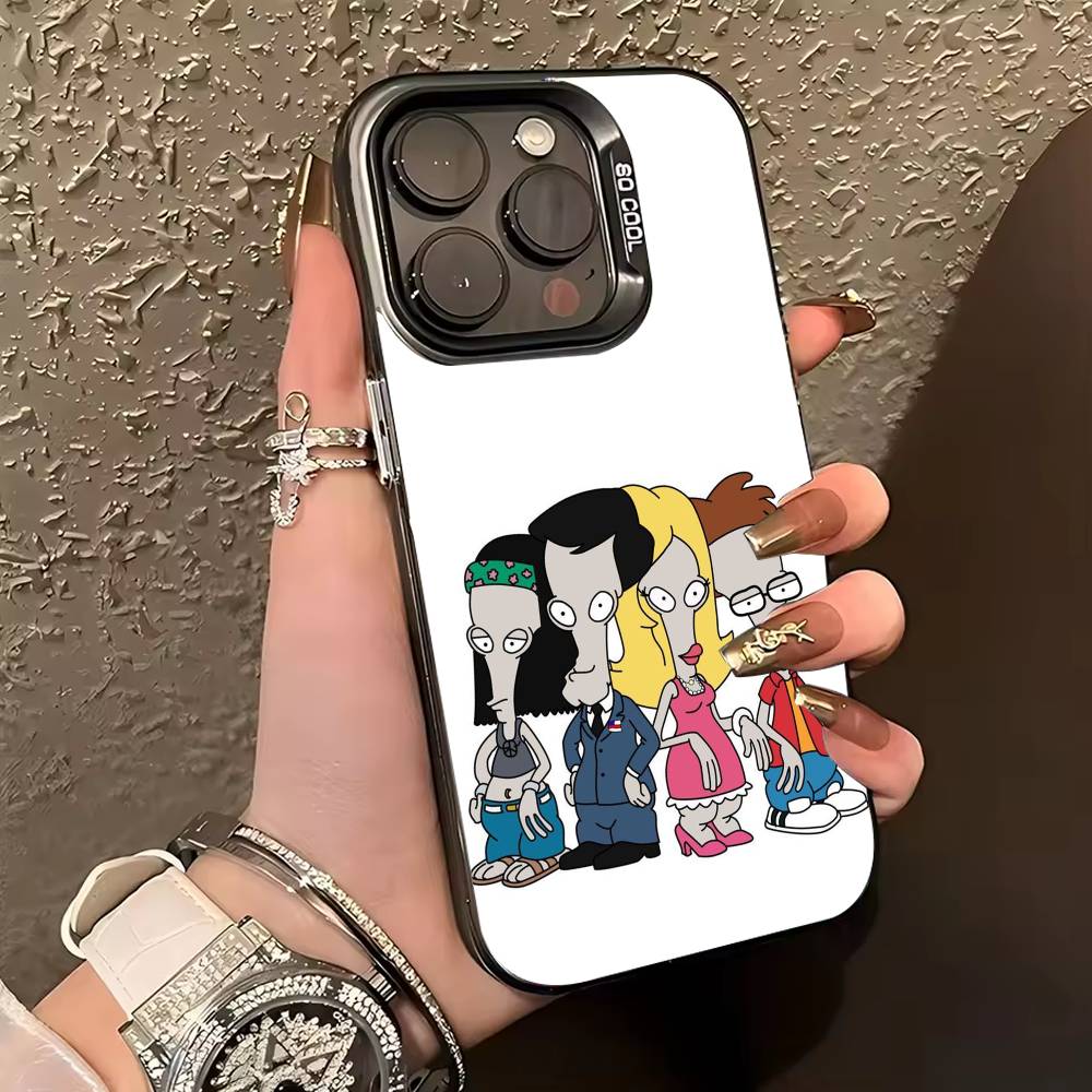 R-Roger P-Pfp A-American Dad Phone Case For iPhone 17,16,15,14,13,12,11 Plus,Pro Max,XS,Colored Silver Phone Case