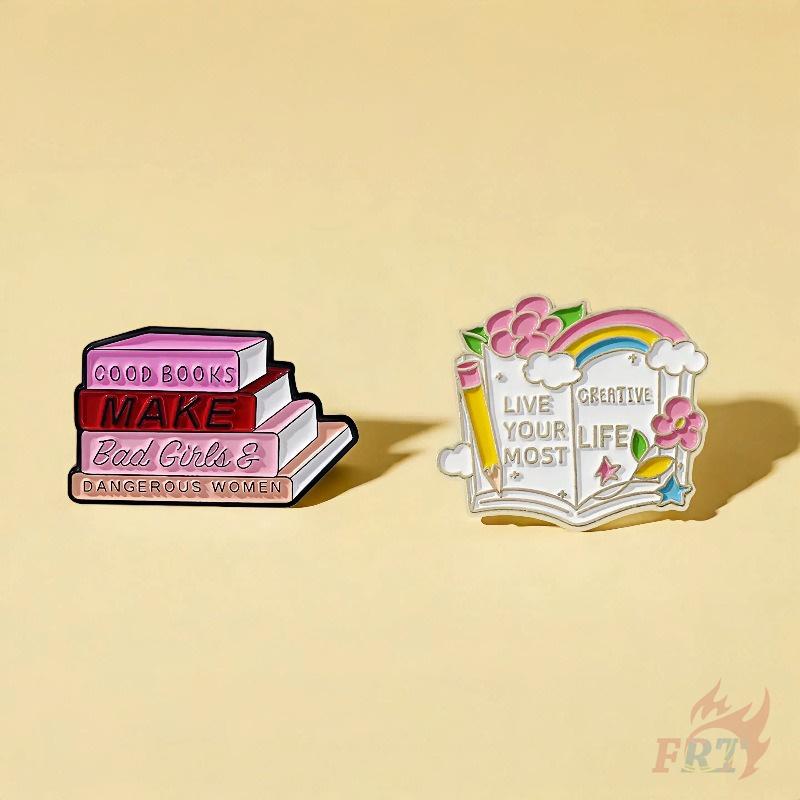 2Pcs/Set Healing Books Brooches - Doodle Enamel Backpack Button Pins Badges