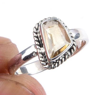 Natural Citrine Gemstone Handmade 925 Solid Sterling Silver Ring Size 6 M4I41