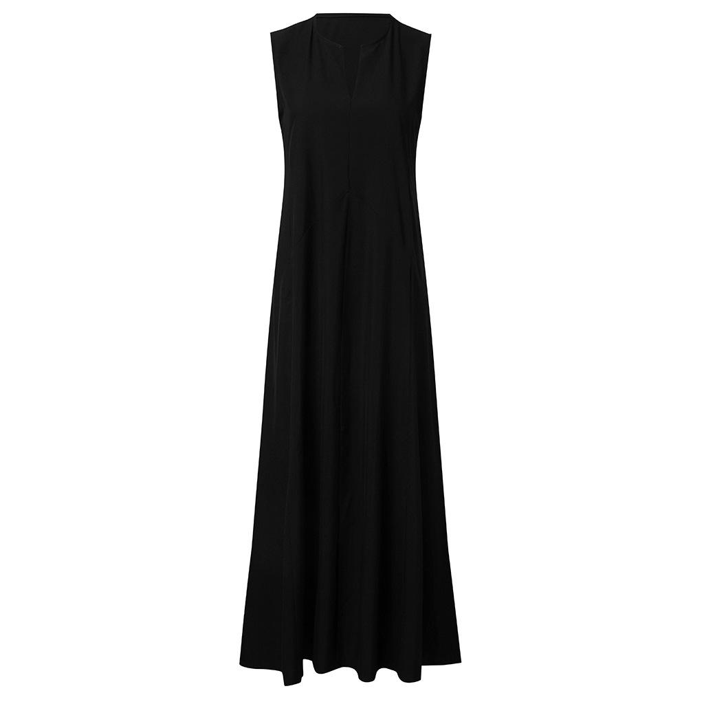 Fashion Deep V Neck Solid Color Sleeveless Long Dress Comfortable Breathable High Recognition Elegant Slimming Flattering Fit