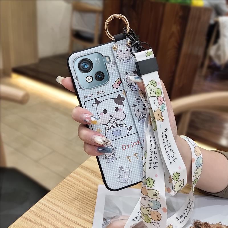 Dirt-resistant Wrist Strap Phone Case For Blackview Oscal C80 Cartoon Wristband Kickstand Silicone Cute Soft case Ring